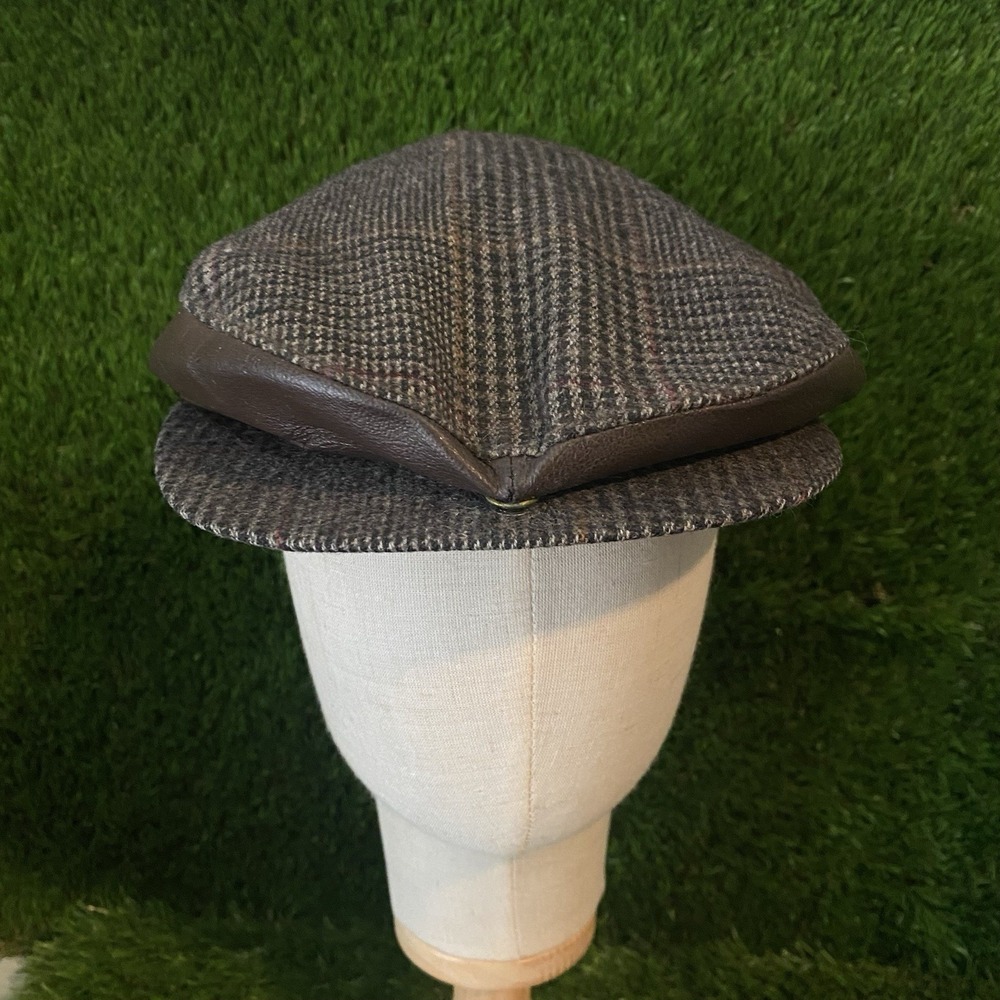 Vintage Union Made Tweed Leather Flat Cap Men's 7 1/4 USA‎ Ivy Driving Hat